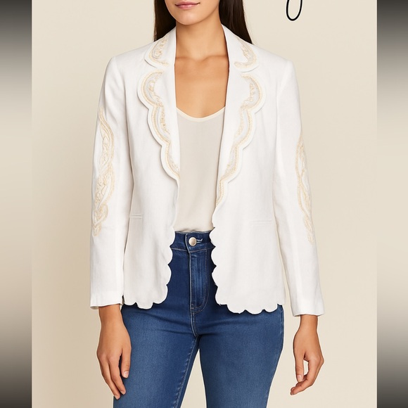 Joie Jackets & Blazers - Joie White Linen Blend Embroidered Scallop Edge Blazer Small 
With Flaws